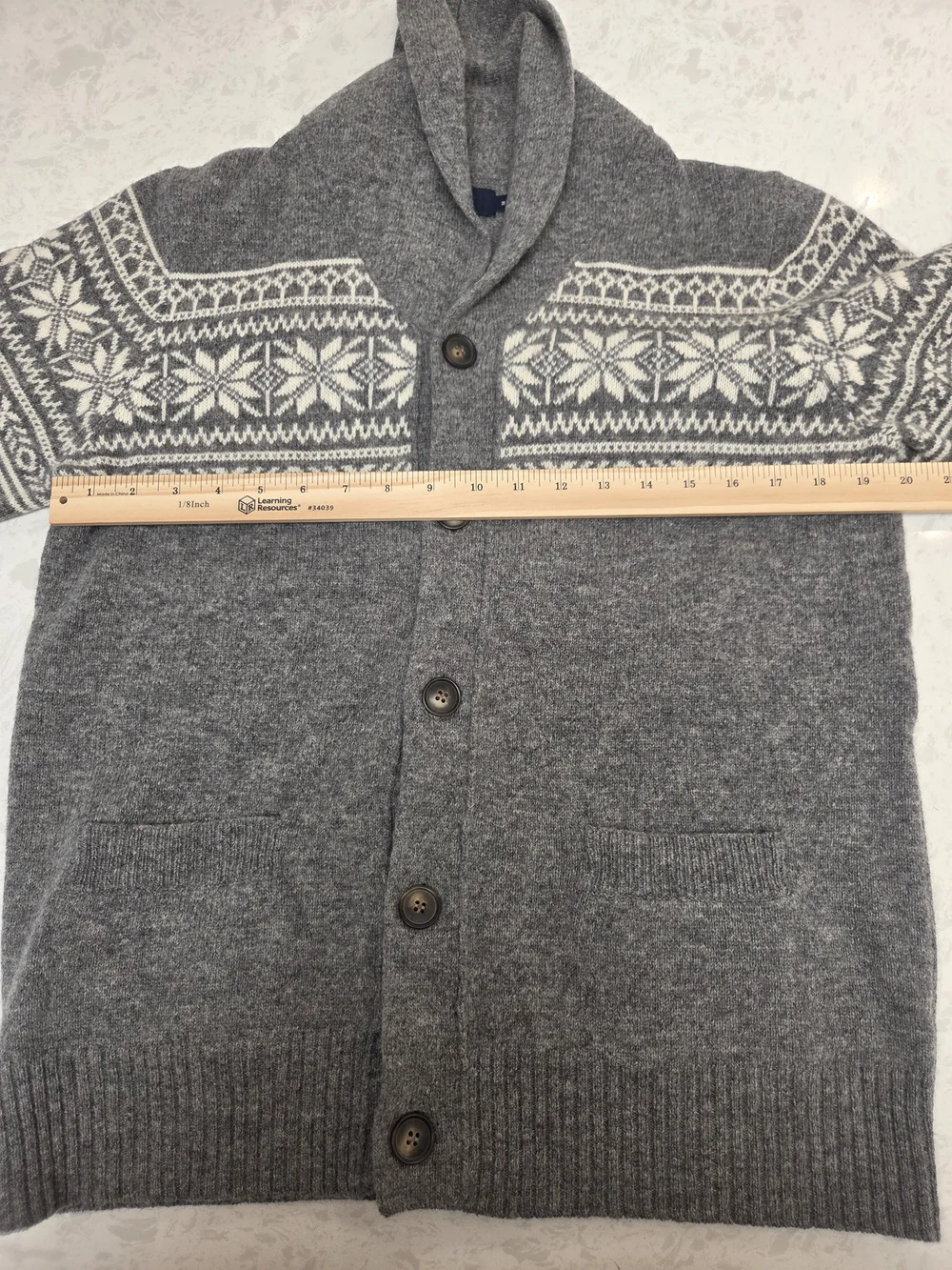 J. Crew Gray 100% Lambswool Men's Shawl-Collar Fair Isle Cardigan Sweater (M)